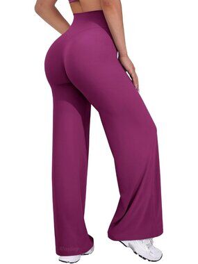 Women's Rose Purple High Waist Stretch Casual Straight Bottoms Wide Leggings